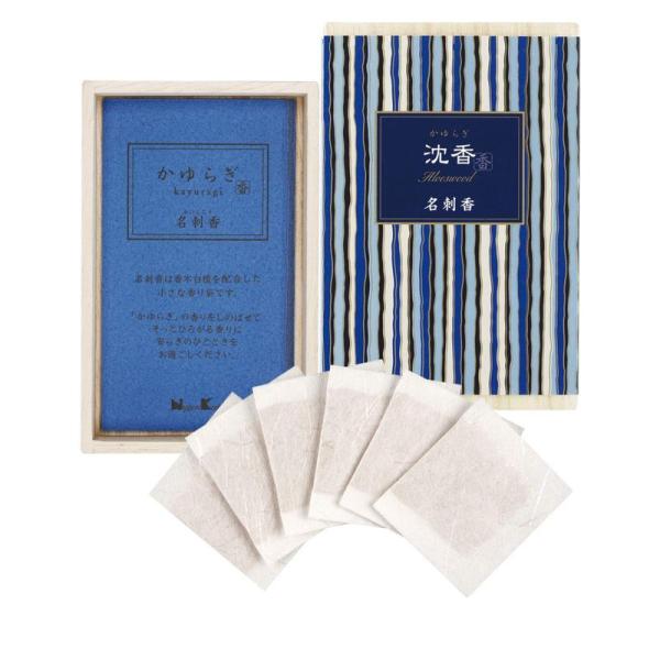 日本香堂 かゆらぎ 沈香 名刺香 桐箱 6入 バー ブルー 6個 (x 1)