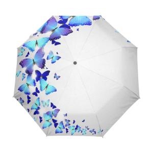 ユキオ(UKIO) 折り畳み傘 軽量 自動開閉 レディース 傘 梅雨対策 UVカット 日傘 蝶々 青い 頑丈な8本骨 耐強風 撥水 三つ折り｜kirakira-cyura-shop3