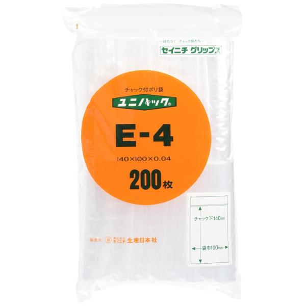 生産日本社 ユニパック(チャック付ポリ袋) E-4 ポリエチレン 日本 (200枚入) AYN080...