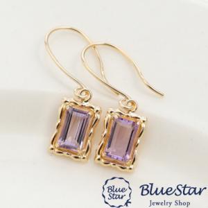 【3.0×5.0mm】スクエアライトアメジストのフックピアス K18YG BlueStar