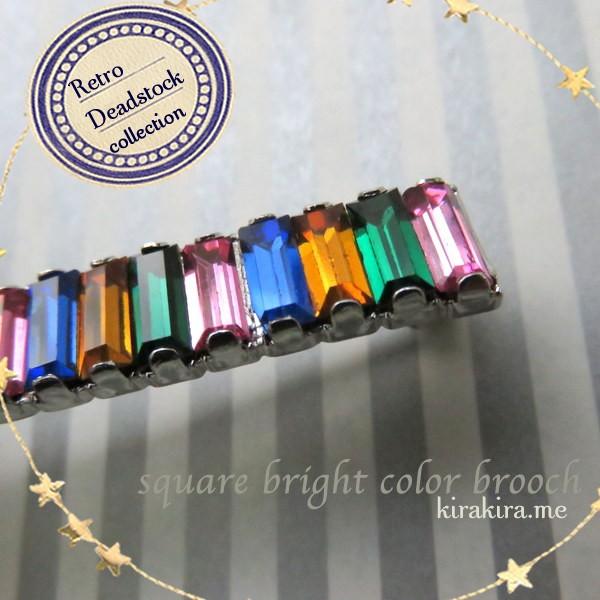 80年代 日本製 ブローチ ネオン スクエア マルチカラー バー デッドストック １点のみ  ヴィン...