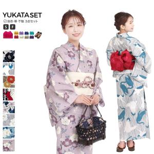 浴衣 ワンタッチ作り帯 下駄 3点セット Sサイズ フリーサイズ x23 | 簡単着付け 女性 綿 浴衣 yukata ゆかた
