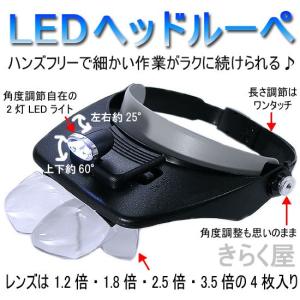 【売り切れました】　LEDライト付 ヘッドルーペ 倍率4段 両手で作業