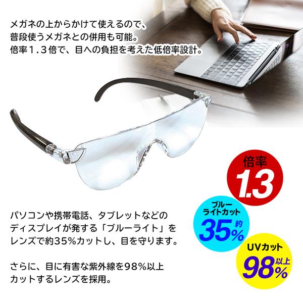 ルーペ メガネ型 1.3倍 ブルーライト 拡大鏡 眼鏡型 拡大ルーペ めがね  作業用 裁縫 読書 ...