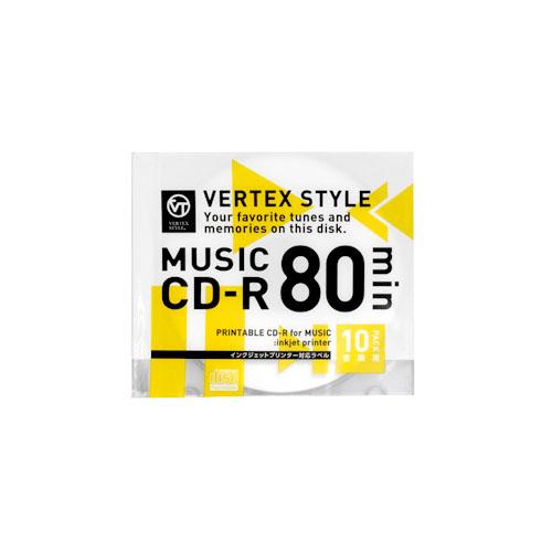 VERTEX CD-R(Audio) 80分 10P インクジェットプリンタ対応(ホワイト) 10C...