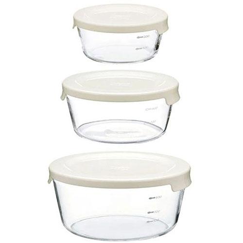 HARIO 耐熱ガラス製保存容器丸3個セット オフホワイト MST-3018-OW