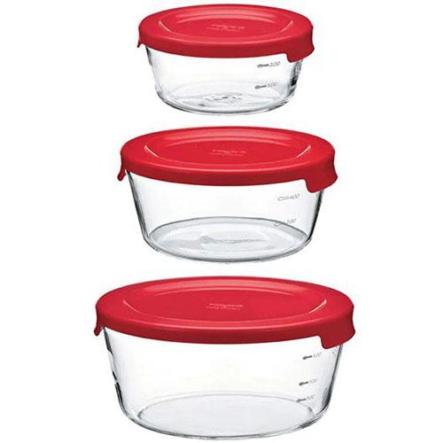 HARIO 耐熱ガラス製保存容器丸3個セット レッド MST-3018-RD