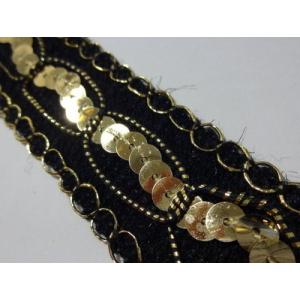 キラリ手芸部 No.2509スパンコールブレード 手芸用_黒色（ブラック）幅3.0cm×長さ3ｍ巻き...