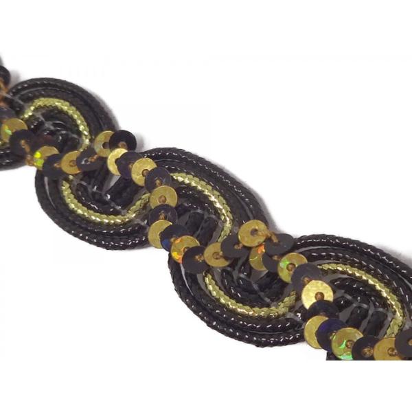 キラリ手芸部 No.326手芸用スパンコールブレード_黒色（ブラック）幅1.7cm×2m巻き シーク...