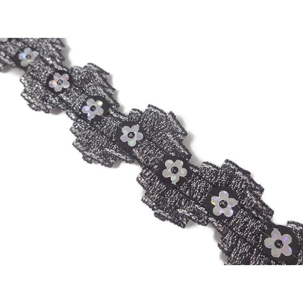 キラリ手芸部 No.3338スパンコールブレード_黒色（ブラック）_幅1.5cm×長さ3m シークイ...