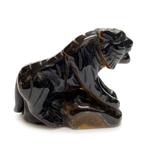 GOLD STONE タイガーアイ 虎 置物 彫刻 台座付き 2.2kg 虎眼石 風水