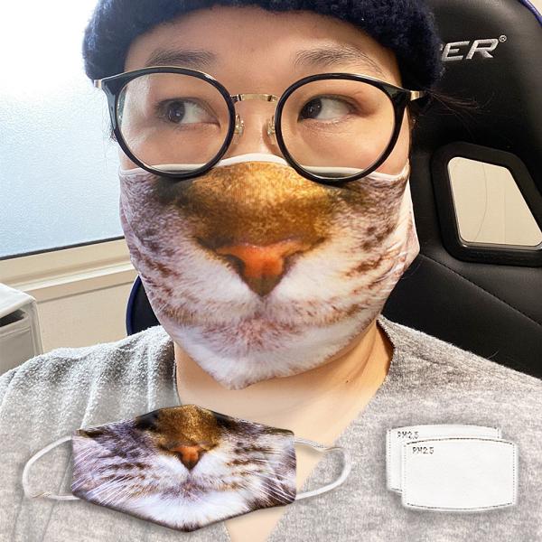 猫柄 リアル動物 猫3Dプリント マスク 不敷布フィルター2個付 やわらか素材 抗菌防塵仕様 可愛い...
