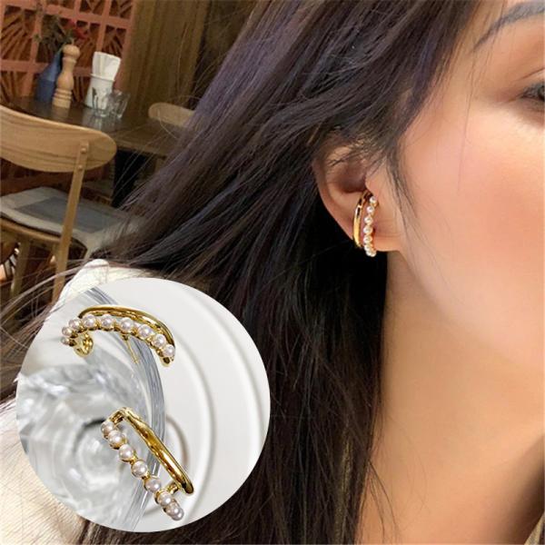 イヤカフ風 パールピアス ヴィンテージテイスト 二重アーク 真珠 パール 女性 パーティー