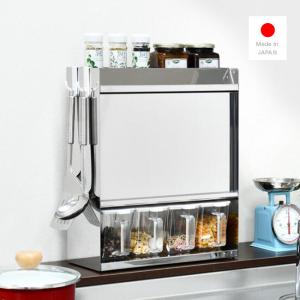 フラップ扉のステンレススパイスラック 調味料ポット5個付き(5段