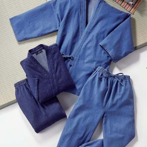 デニム作務衣 40096 2色セット(ソフトブルー・インディゴブルー)(さむえ/和服/作業着/部屋着/男性/女性)｜kireispot