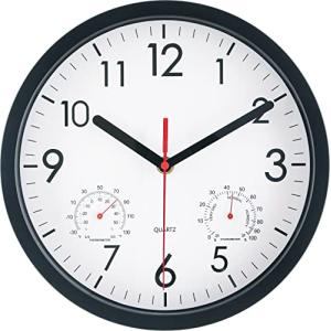 不二貿易(Fujiboeki) 掛け時計 幅25×奥行4×高さ25cm ブラック 温湿度計付 連続秒針 アーバン 37860 小型｜kirelab-net
