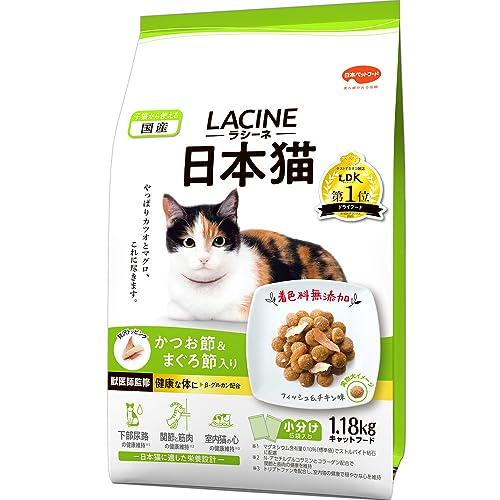 ラシーネ 日本猫 キャットフード かつお節&amp;まぐろ節入り フィッシュ&amp;チキン味 1.18kg 国産 ...