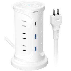 NVEESHOX 電源タップ Type-C付き 延長コード タワー 伸縮固定パーツ付 コンセント usb付 雷ガード 3層 12個AC口 3個U｜kirelab-net
