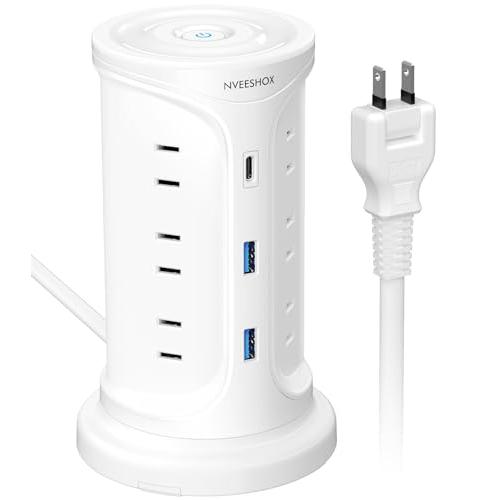 NVEESHOX 電源タップ Type-C付き 延長コード タワー 伸縮固定パーツ付 コンセント u...