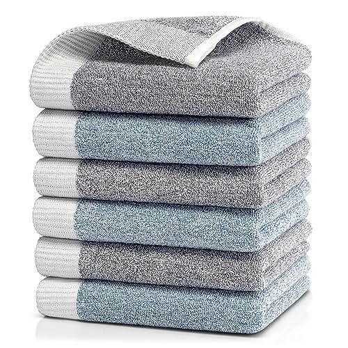 TMVOK フェイスタオル 6枚セット 綿100% 北欧風 タオル おしゃれ 無地 33*74cm ...