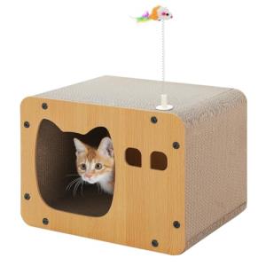 PAWZ Road 猫 爪研ぎ 爪とぎハウス ダンボールハウス 組み立て式 高強度 高密度 木製 紙箱 キャットハウス 猫用品 猫のおもちゃ付属｜kirelab-net