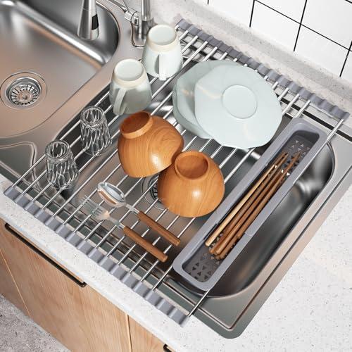 JASIWAY 折り畳み水切り 水切りラック シンク上 食器 水切り シンク上 ステンレス トレー付...