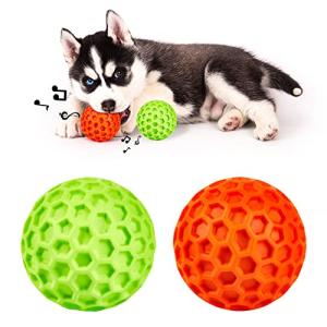 AUSCAT 犬おもちゃ 音が出るボール 噛むおもちゃ 中小型犬 知育玩具 頑丈 天然ゴム 犬用玩具 ストレス解消「橙緑ボール 2点 セット S｜kirelab-net