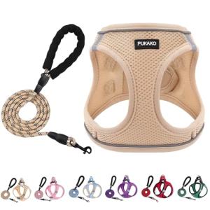 PUKAKO 犬 ハーネス 猫 リードセット 胴輪 小型犬 犬用ハーネス 猫用 服 メッシュ素材 身体に優しい 反射材付き 調節 お散歩 着脱簡｜kirelab-net