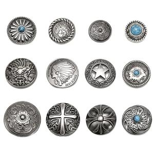 サムコス 12個セット コンチョ ボタン 20mm〜32mm ねじ式 インディアン 十字架 ターコイズ 唐草 龍 五芒星 クラフト レザークラフ｜kirelab-net