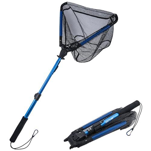 Goture 玉網 ランディングネット 青 折りたたみ式 タモ網 釣り 伸縮式 釣り網 三角網 釣り...