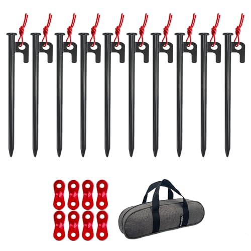 YOGOTO スチールペグ 20cm10本セット キャンプペグ テント用ペグ ペグケース付き タープ...