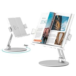 viozonブックスタンド ホルダー、360度回転、筆記台 書見台 本立て、高さ・角度調整、アルミニウム合金、折りたたみ式＆持ち出し、オフィス、