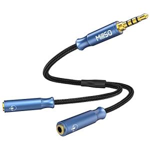 MillSO イヤホンジャック 二股 4極 分岐 2分配ケーブル ボイスチャット 音楽シャア 3.5mm オーディオ分配ケーブル(4極メスx2-｜kirelab-net