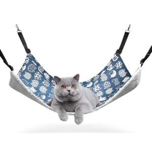 ComSaf 猫 ハンモック ベット ゲージ用 昼寝 夏冬両用 ヒモ調整 耐荷重10KG 56x48cm 子猫成猫適用 （ブルー猫）｜kirelab-net