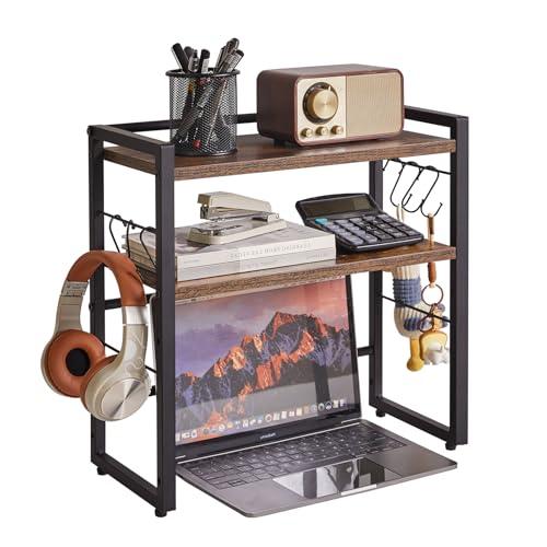 Aibiju 卓上 ラック デスクシェルフ 2段 机上ラック 台 本棚 フックが6つ 小物収納棚 キ...