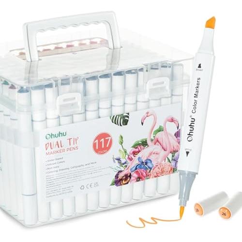 Ohuhu 水性マーカー アートマーカーペン 116色117本 マーカーペン イラストマーカー 筆先...