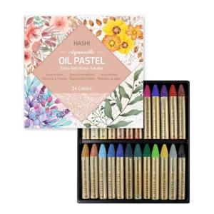 (24色) HASHI パステル クレパス アーティストや専門家用 無毒性 ソフトウォーター 水溶性 オイル パステル (24色)｜kirelab-net