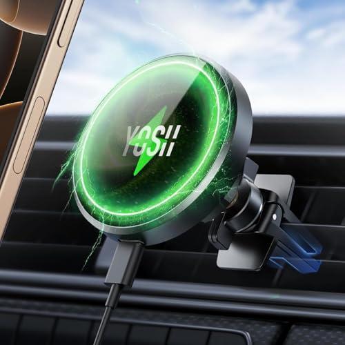 YOSH スマホホルダー 車 ワイヤレス充電 MagSafe対応 マグネット 15W急速充電 超強力...