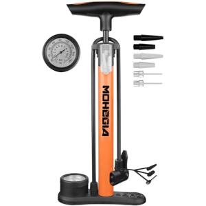 MOHEGIA 自転車 空気入れ: フロアポンプ - 仏式 米式 英式バルブ対応 - 160PSI スケール圧力計 - オレンジ｜kirelab-net