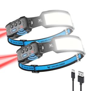 Smiling Shark ヘッドライト LED白&赤ヘッドライト 2個入りUSB充電式 7倍高輝度照明 4000 mAh 長時間使用 人感セン｜kirelab-net