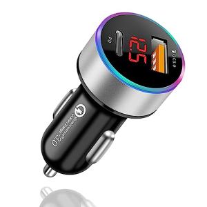 YUGYUG シガーソケット usb シガーソケット 電圧計 LEDデジタルディスプレー搭載 車 usb 車載充電器 シガーソケット 2連 PD｜kirelab-net