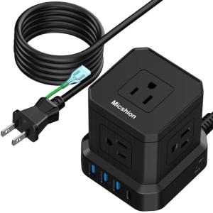 Micshion Type-C付電源タップ 延長コード 5M コンセントusb付き（合計2400W) 4個USB-Aポート 雷ガード/アース保護｜kirelab-net