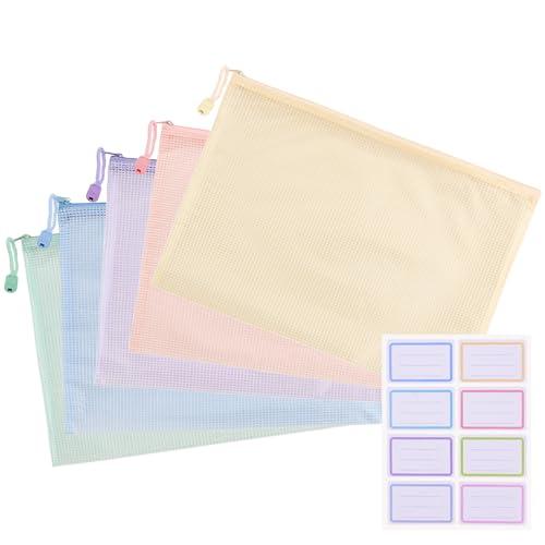 ESJNNK ジッパー式ファイル袋 5色セット A5 ジッパー付き袋 書類ケース 連絡袋 クリアファ...