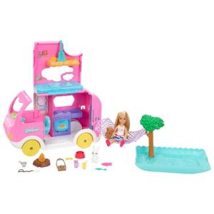 バービー(Barbie) バービーのいもうとのチェルシーとピンクのキャンピングカー プールつき！／映画「バービー」に登場！？ 着せ替え人形ハウス｜kirelab-net