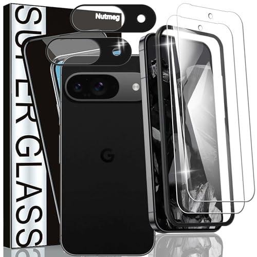 Nutmegガイド枠付き 2枚＋2枚指紋認証対応 Google Pixel 9 用の ガラスフィルム...