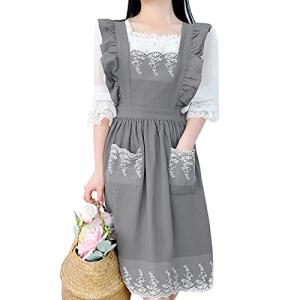 [TOWYYO] エプロン レディース かわいい ワンピース型 綿100％ おしゃれ フリル レース ポケット付き 肩掛け キッチン カフェ風｜kirelab-net