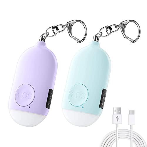 防犯ブザー2個セット 紫＋青 LEDライト付き 防犯アラーム USB充電式 大音量130dB 防水 ...