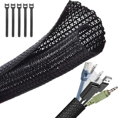 [長さ約6M] ケーブル収納スリーブ 編組ケーブルカバー 直径13mm コードカバー DIY切断 内...