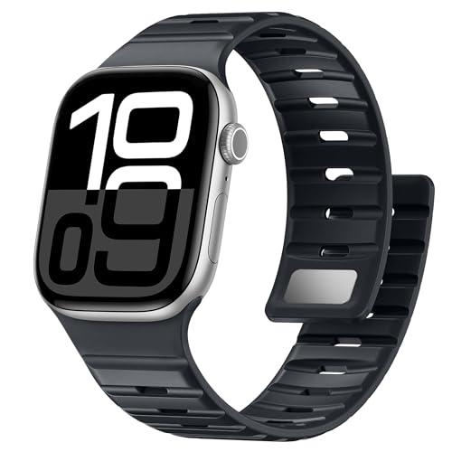 [Maledan] アップルウォッチ用 バンド 薄型 シリコン マグネット 二重脱落防止 通気性 ス...