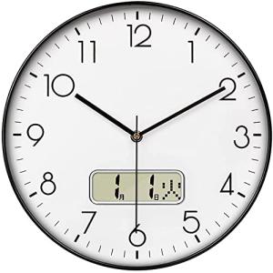 Nbdeal 掛け時計 電波時計 静音 連続秒針 おしゃれ 日付 曜日表示 直径30cm 壁掛け 時計 北欧 (黒)｜kirelab-net